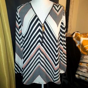 Chevron Zip Front Top